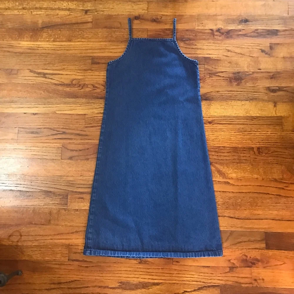 Girls Blue Jean Denim Spaghetti Strap Dress Size Medium 7 / 8 100% Cotton
